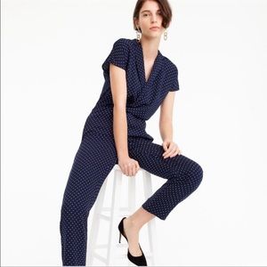 New J. CREW Navy Blue Pindot Jumpsuit With Lapel 2